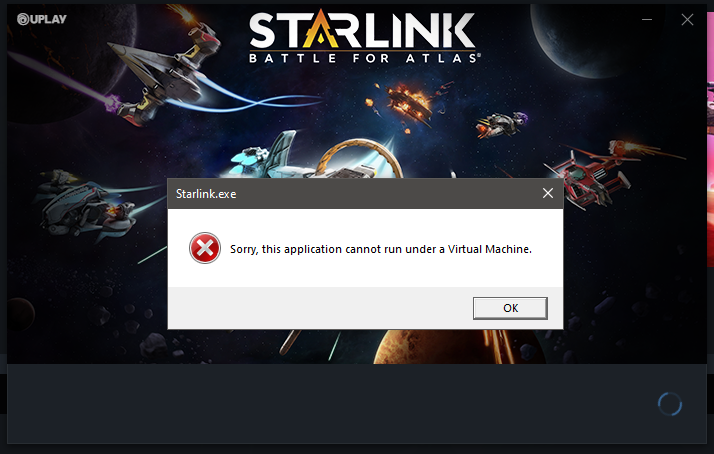 Sorry, this application cannot run in a virtual machine.